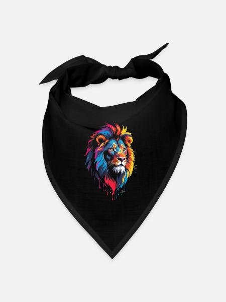 Bunter mehrfarbiger Löwe - Bandana Dreieckstuch - Schwarz