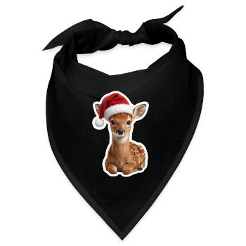 Scheues Rehkitz im Weihnachtswald - Bandana Dreieckstuch - Schwarz - Vorne