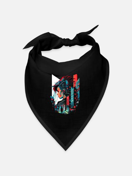 Surreale futuristische Cyber Comic Stadt - Bandana Dreieckstuch - Schwarz