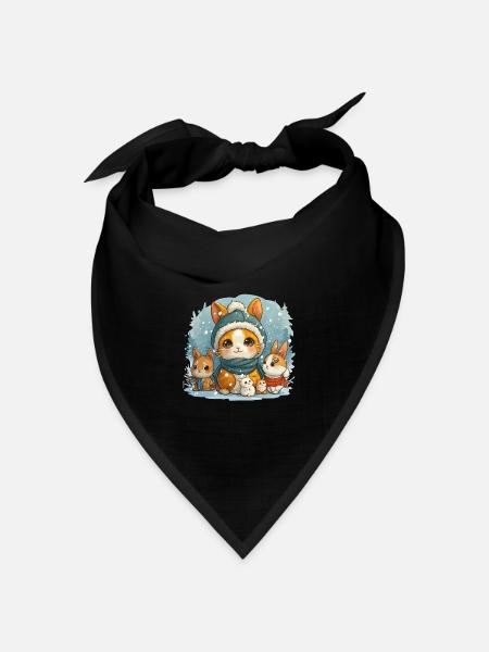 Schnee Hasen Familie - Bandana Dreieckstuch - Schwarz