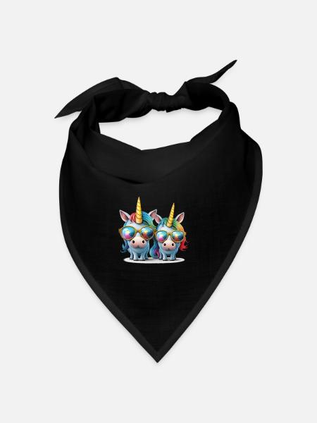 Einhorn zwei Einhörner Festival Einhornshirt Party - Bandana Dreieckstuch - Schwarz
