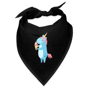 Einhorn mit Eis - Bandana Dreieckstuch - Schwarz - Vorne