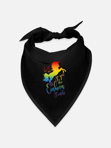 Einhorn satteln Spruch Regenbogen Silhouette bunt - Bandana Dreieckstuch - Schwarz