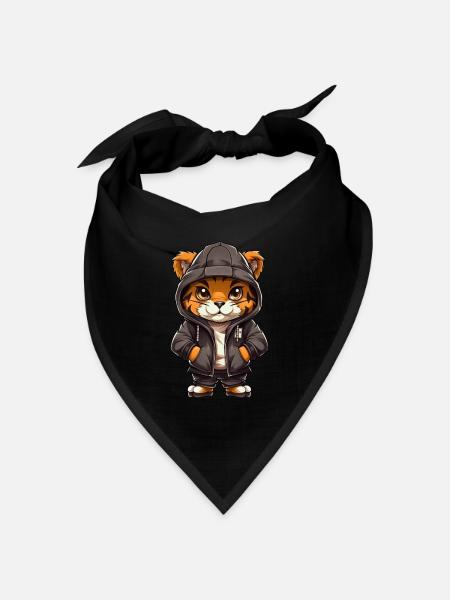 Cooler Tiger in Freizeitkleidung - Bandana Dreieckstuch - Schwarz