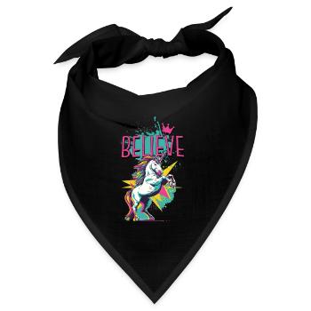 Einhorn Glaube Vintage Retro Bunt Modern Trend - Bandana Dreieckstuch - Schwarz - Vorne