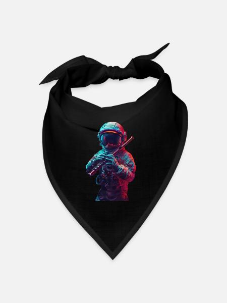 Astronaut Querflöte - Bandana Dreieckstuch - Schwarz