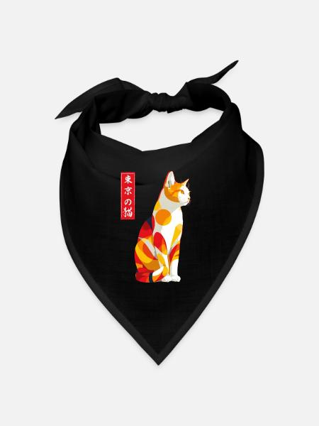 Tokio Katze - Bandana Dreieckstuch - Schwarz