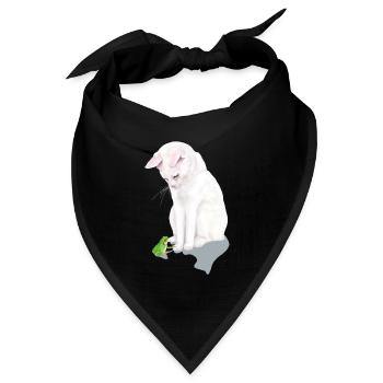 weiße Katze trifft Frosch - Bandana Dreieckstuch - Schwarz - Vorne