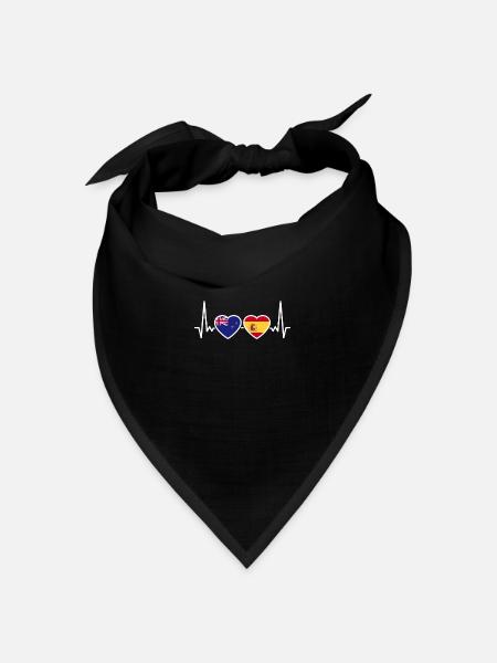 Neuseeland Spanien Herzschlag Flagge Neuseeländer - Bandana Dreieckstuch - Schwarz