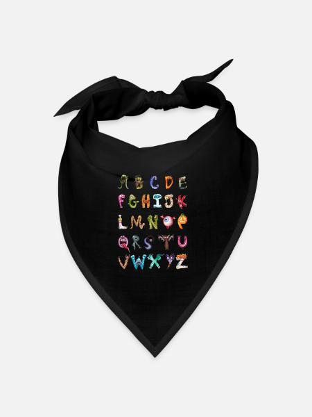 Gruselig süßes Monster Alphabet Cartoon ABC - Bandana Dreieckstuch - Schwarz