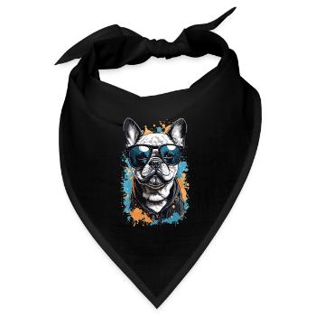 Cooler Hund - Stilvolle Französische Bulldogge - Bandana Dreieckstuch - Schwarz - Vorne