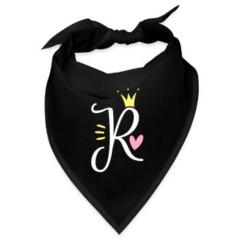 Buchstabe R Anfangsbuchstabe Krone - Bandana Dreieckstuch - Schwarz - Vorne