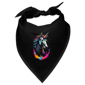Bunter Neon-Einhorn - eine Traumlandschaft - Bandana Dreieckstuch - Schwarz - Vorne