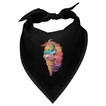 Buntes Regenbogen-Eiscreme Motiv - Bandana Dreieckstuch - Schwarz - Vorne