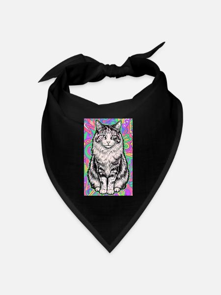 Katze - Bandana Dreieckstuch - Schwarz
