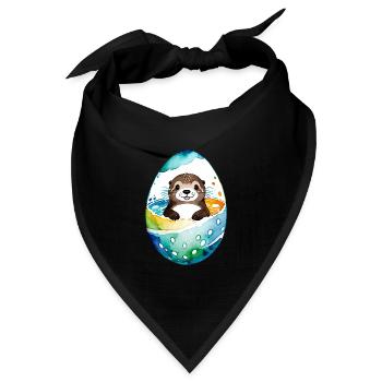Otter Ostern Wasserfarben - Bandana Dreieckstuch - Schwarz - Vorne