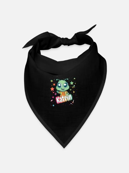 KATRIN - Schöner Mädchen Name mit süßem Alien - Bandana Dreieckstuch - Schwarz