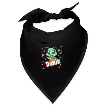 DENIZ - Schöner Junge Name mit süßem Alien - Bandana Dreieckstuch - Schwarz - Vorne