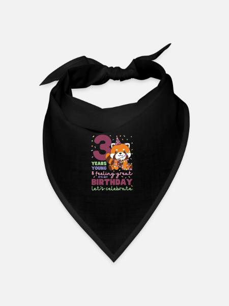 Roter Panda zum 3. Geburtstag Kinder drei Jahre - Bandana Dreieckstuch - Schwarz