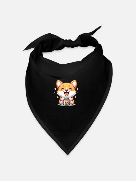 Kawaii Hunde Bubble Tea Boba Corgi - Bandana Dreieckstuch - Schwarz