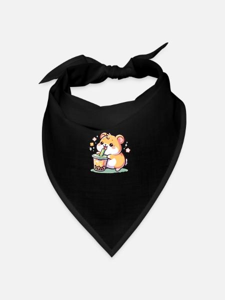 Kawaii Hamster Bubble Tea Boba Hamster - Bandana Dreieckstuch - Schwarz