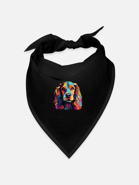 Wasserfarben Farbenfroher Cocker Spaniel - Bandana Dreieckstuch - Schwarz