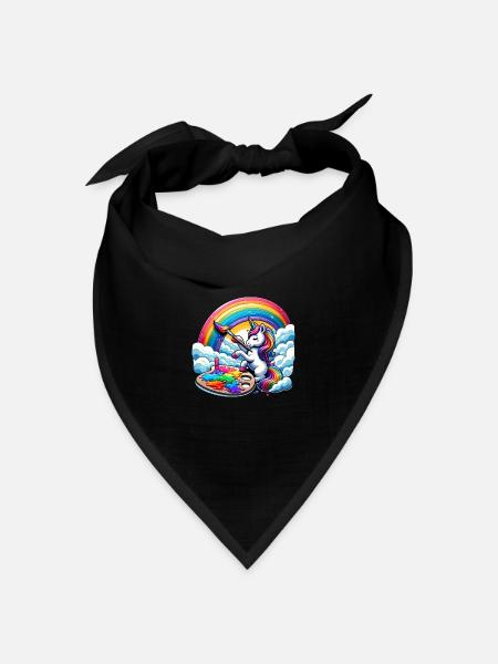 Künstlerische Einhorn Malerei Regenbogen - Bandana Dreieckstuch - Schwarz