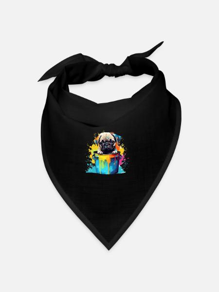 Mops Niedlicher Hund Farbeimer - Bandana Dreieckstuch - Schwarz