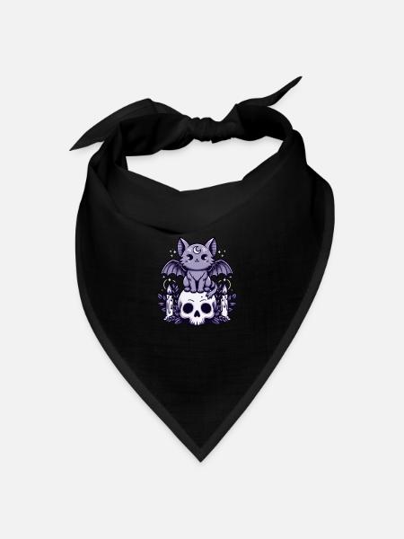 Kawaii Pastel Goth Cute Creepy Katze Fledermaus - Bandana Dreieckstuch - Schwarz