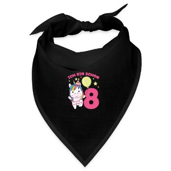 Ich bin schon 8 Einhörner Geburtstags Kinder - Bandana Dreieckstuch - Schwarz - Vorne