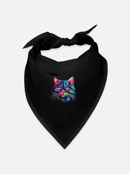 Katze Wasserfarben bunte Katzen - Bandana Dreieckstuch - Schwarz