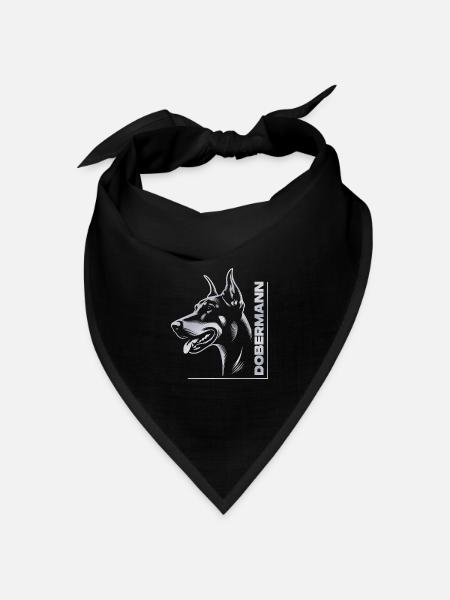 Dobermann Pinscher, Hundekopf, Zeichnung silber - Bandana Dreieckstuch - Schwarz