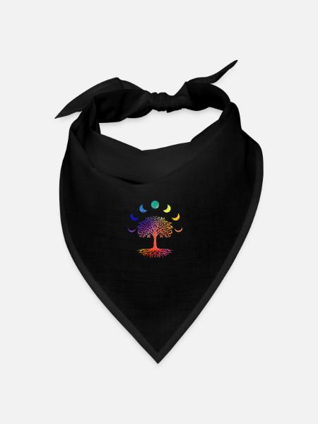 Achtsamkeit Baum des Lebens Mondphasen - Bandana Dreieckstuch - Schwarz