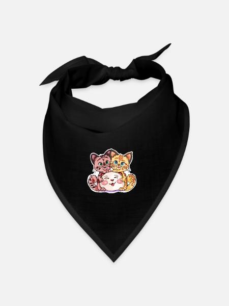 Zwei Kätzchen mit Stofftier - Bandana Dreieckstuch - Schwarz