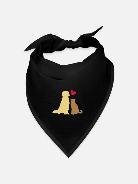 Freunde für immer - Hund und Katze - Herz Geschenk - Bandana Dreieckstuch - Schwarz