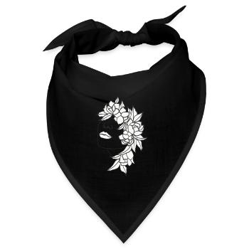 floral Kopf Frau Blüten Blätter Kunst Art Portrait - Bandana Dreieckstuch - Schwarz - Vorne