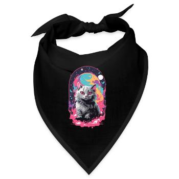 Katze Goth Pastel Psychedelisch Weirdcore Design - Bandana Dreieckstuch - Schwarz - Vorne