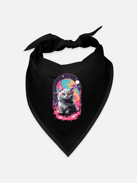 Katze Goth Pastel Psychedelisch Weirdcore Design - Bandana Dreieckstuch - Schwarz