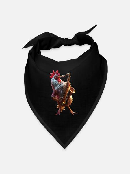 Hahn Saxophon - Bandana Dreieckstuch - Schwarz