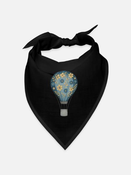 Romantischer Blumen-Heißluftballon Vintage Look🎈 - Bandana Dreieckstuch - Schwarz