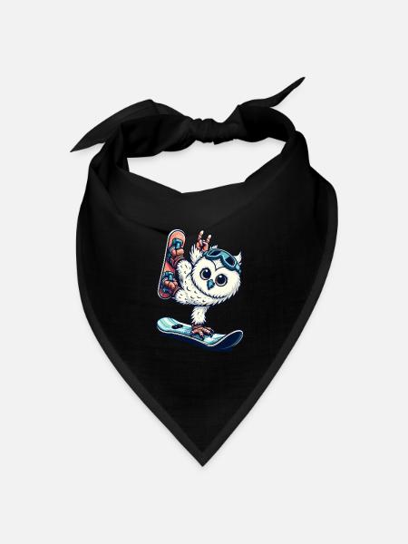 Eule Snowboard Schneeeule Wintersport Urlaub - Bandana Dreieckstuch - Schwarz