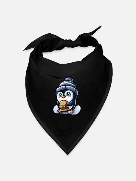Pinguin Snowboard Cheeseburger Spaß - Bandana Dreieckstuch - Schwarz