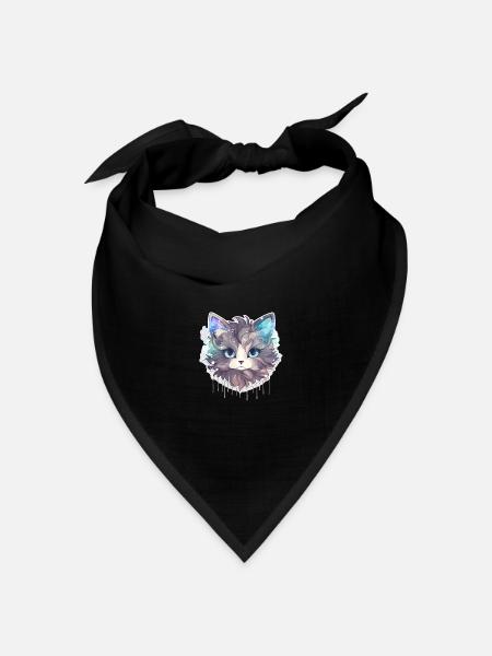 Katze - Illustration - Bandana Dreieckstuch - Schwarz