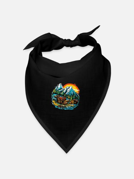 Landschaft - Illustration - Bandana Dreieckstuch - Schwarz
