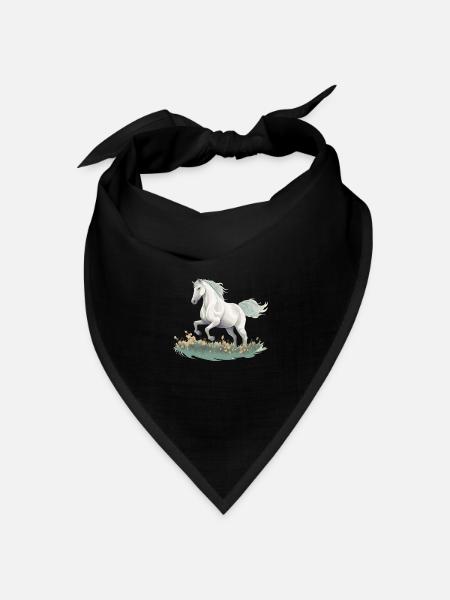 Realistisches Gemälde im Stil des weißen Pferdes auf einer Wiese - Bandana Dreieckstuch - Schwarz
