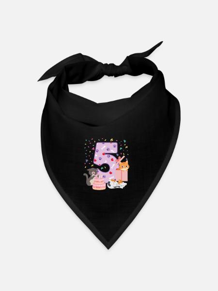 5. Geburtstag Mädchen Katzen Outfit 5 Jahr alt - Bandana Dreieckstuch - Schwarz