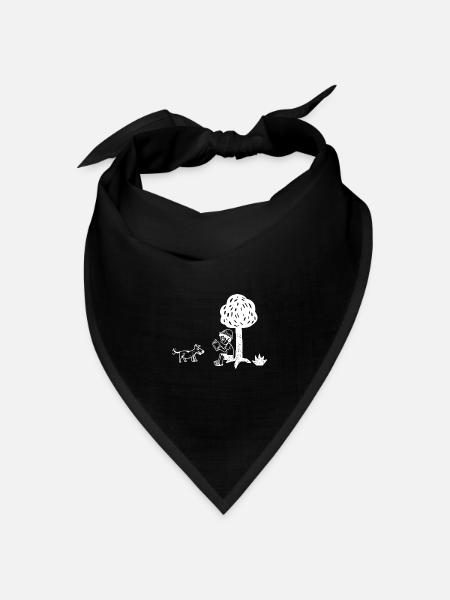 Junge liest unter Baum Holzschnitt - Bandana Dreieckstuch - Schwarz