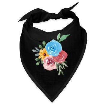Einfache Aquarellblumen - Bandana - Schwarz - Vorne