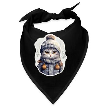Katze mit Mütze, Schal und Winterjacke - Bandana - Schwarz - Vorne