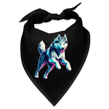 Hund Husky läuft Origami Geometrisch 3D - Bandana - Schwarz - Vorne